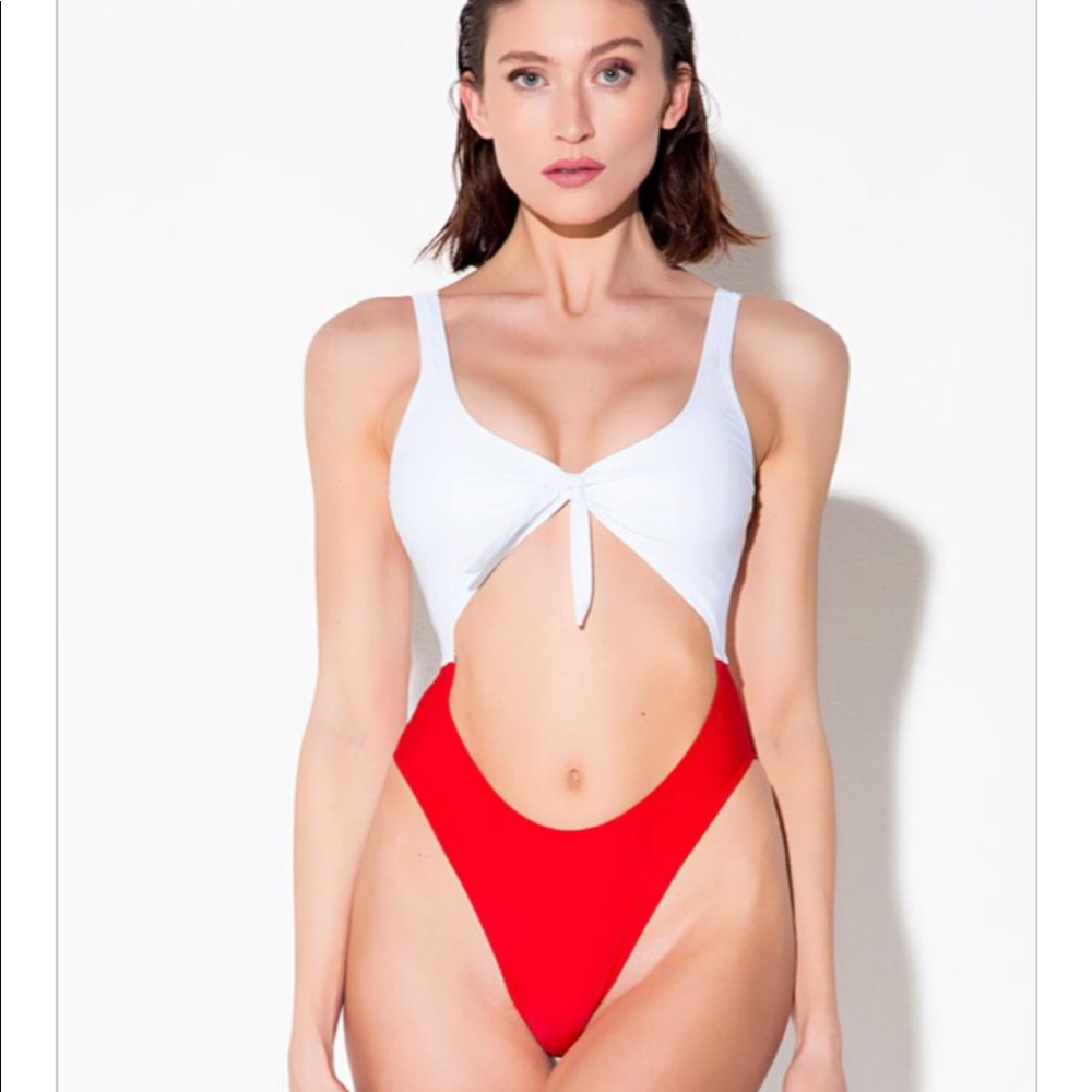 Red & white monokini